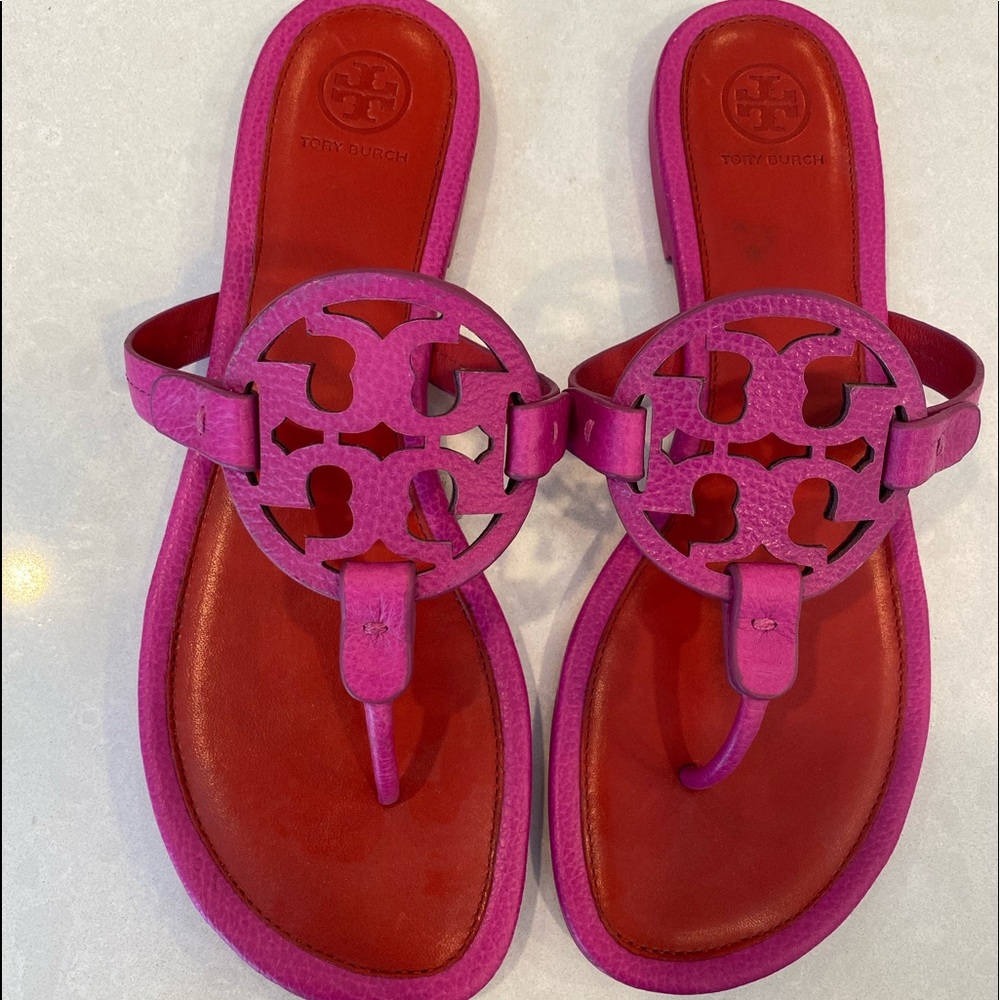Tory Burch hot pink and orange Miller sandals